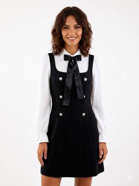 💬🩵NWT Black & White Long Sleeve Colorblock Dress Small